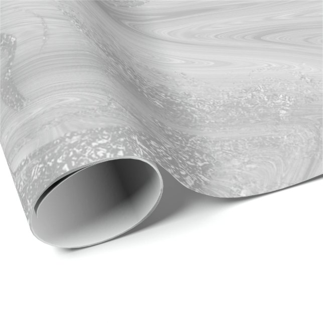Papier Cadeau Marbre blanc gris argenté Métallique Métallique br (Coin rond)
