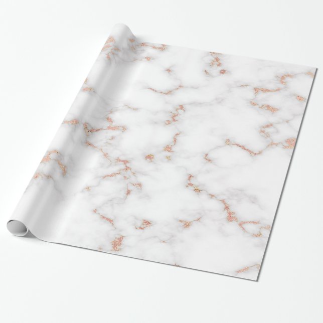 Papier Cadeau Marbre blanc rose Parties scintillant brillant (Déroulé)