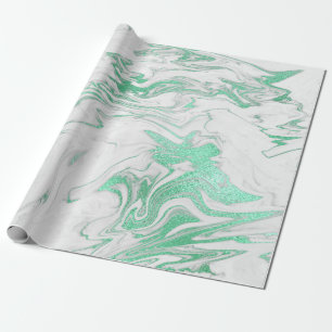 Papier Cadeau Marbre blanc vert Mint Silver Gris brillant