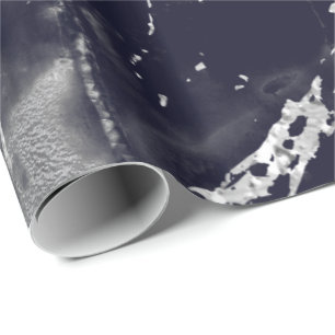Papier Cadeau Marbre Bleu Marine Argent Gris Grippe Pierre VIP