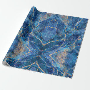 Papier Cadeau Marbre bleu or assez