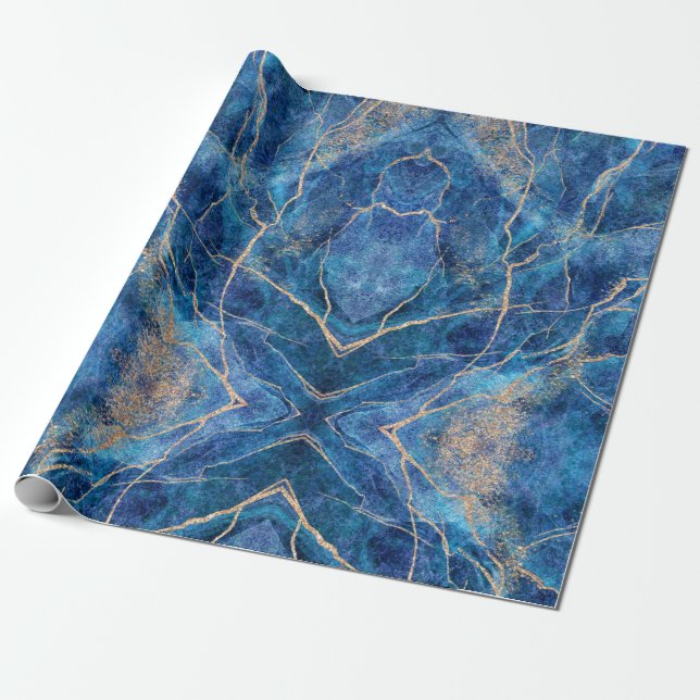 Papier Cadeau Marbre bleu or assez (Déroulé)