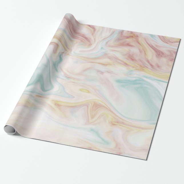 Papier Cadeau Marbre bleu, rose et jaune (Déroulé)