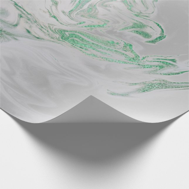 Papier Cadeau Marbre brillant gris argenté vert émeraude (Coin)