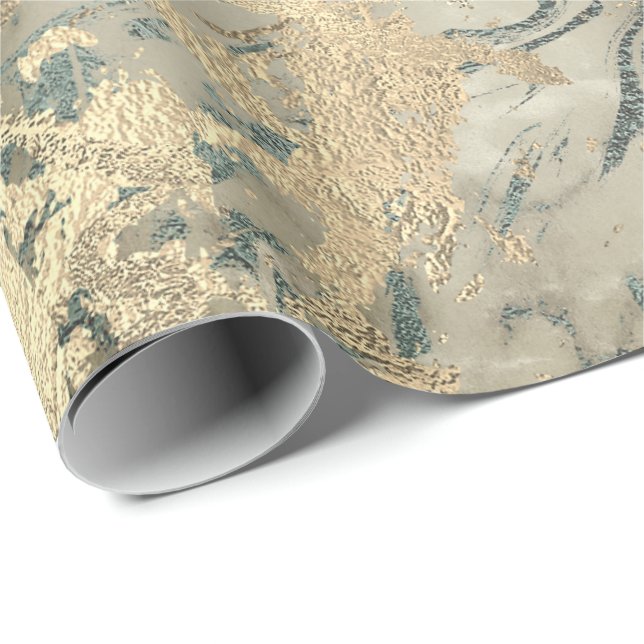 Papier Cadeau Marbre Champaigne Gold Sepia Blue Metal Strokes (Coin rond)