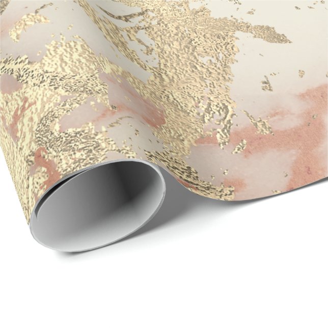 Papier Cadeau Marbre Champaigne Gold Sepia Blush Metal Strokes (Coin rond)