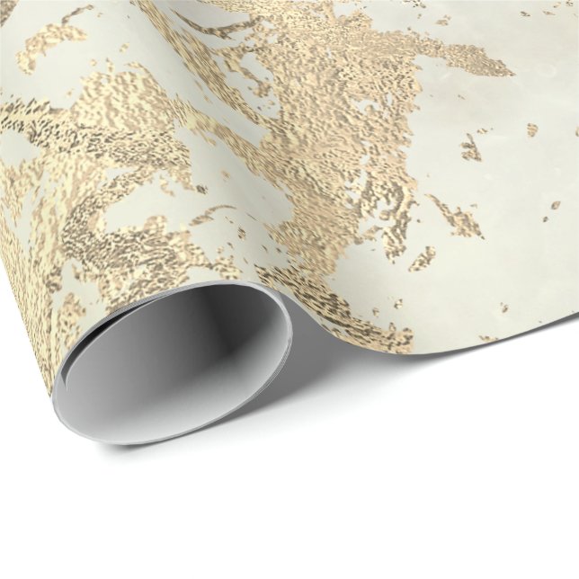 Papier Cadeau Marbre Champaigne Gold Sepia Cream Taches métalliq (Coin rond)