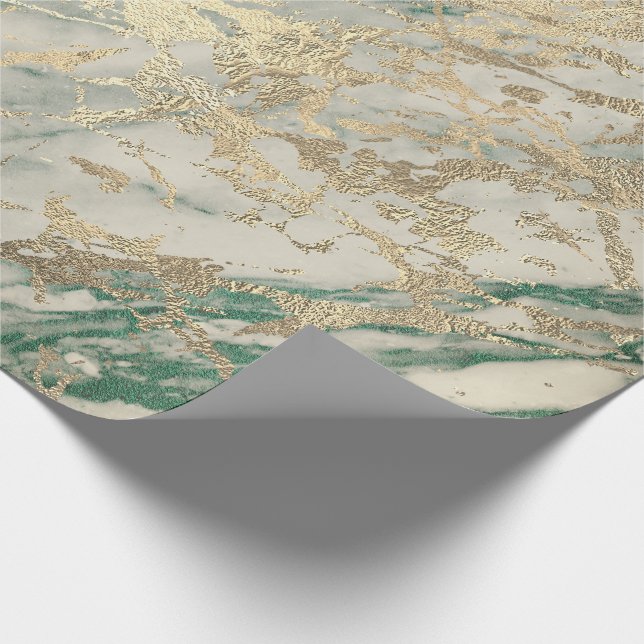 Papier Cadeau Marbre Champaigne Gold Sepia Green Metal Strokes (Coin)