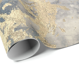 Papier Cadeau Marbre Champaigne Or Gris Bleu Métal Gris