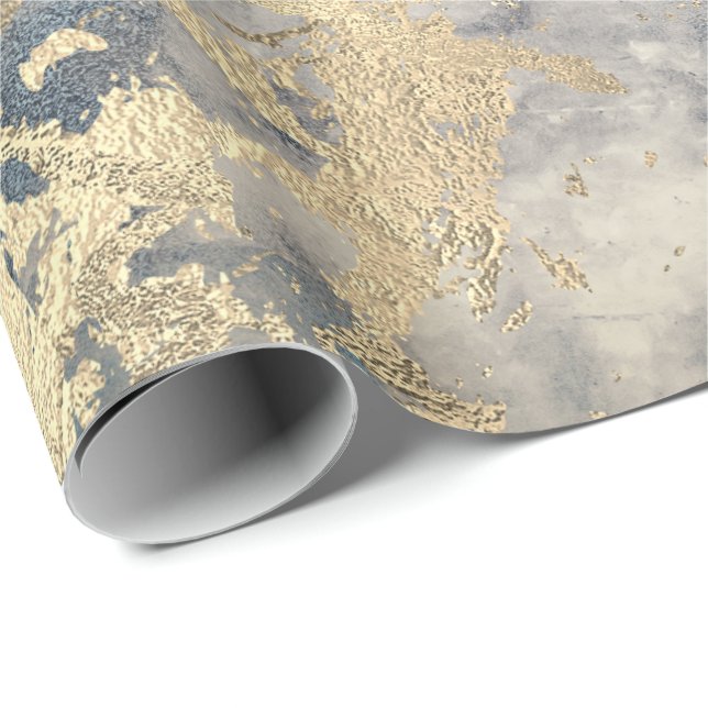 Papier Cadeau Marbre Champaigne Or Gris Bleu Métal Gris (Coin rond)