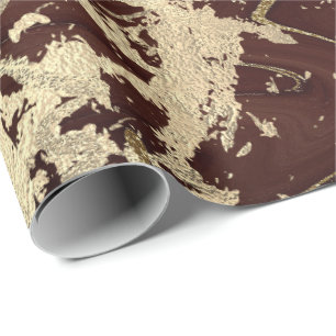 Papier Cadeau Marbre Champaigne Or Sepia Bourgogne Taches métall