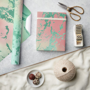 Papier Cadeau Marbre cool   Jolie Pastel Coral et Green Ombre