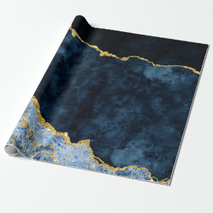 Papier Cadeau Marbre d'agrafe bleu marine et or
