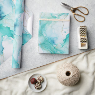 Papier Cadeau Marbre d'encre or Mint Aqua