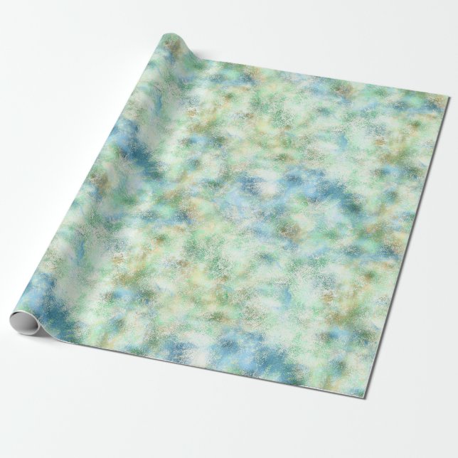 Papier Cadeau Marbre d'or Aqua Mint Abstrait (Déroulé)
