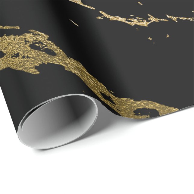 Papier Cadeau Marbre doré brillant Noir Abstrait minimal (Coin rond)