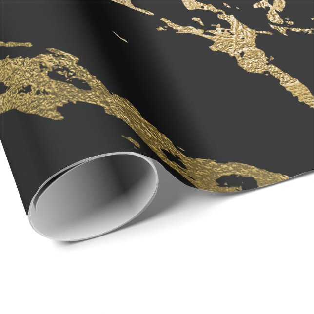 Papier Cadeau Marbre doré brillant Noir Abstrait VIP (Coin rond)