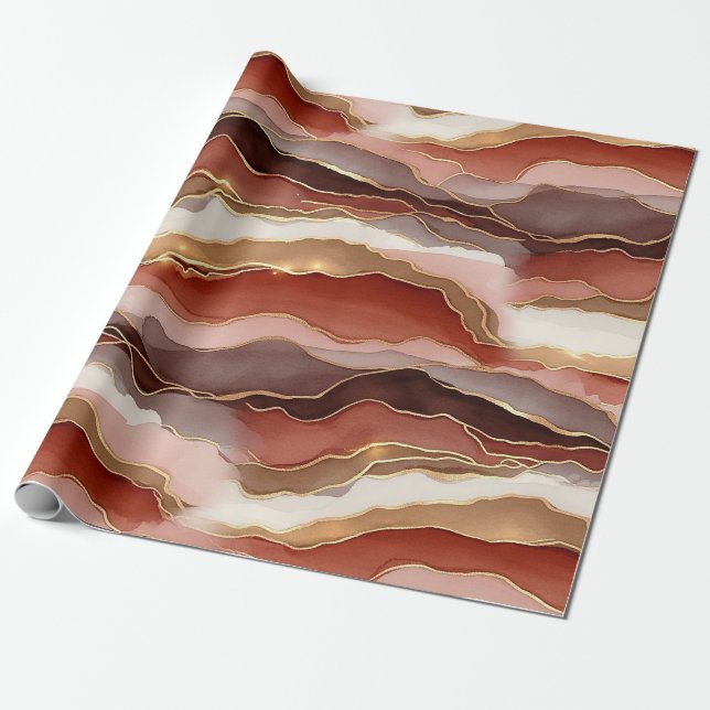 Papier Cadeau Marbre doré marron rouille Contemporain (Déroulé)