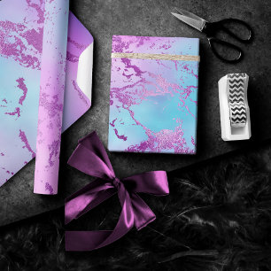 Papier Cadeau Marbre Élégant   Ombré Violet Pourpre Bleu Glamour