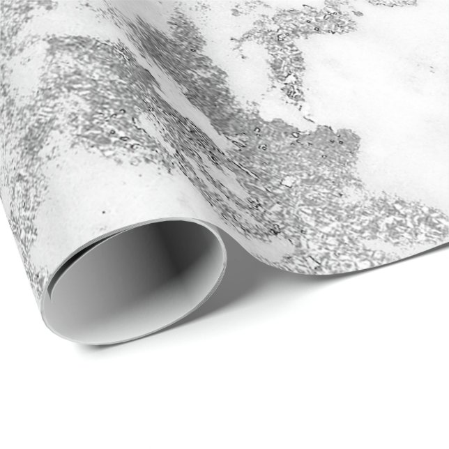 Papier Cadeau Marbre gris blanc Argent Carrara Pierre Abstarté (Coin rond)