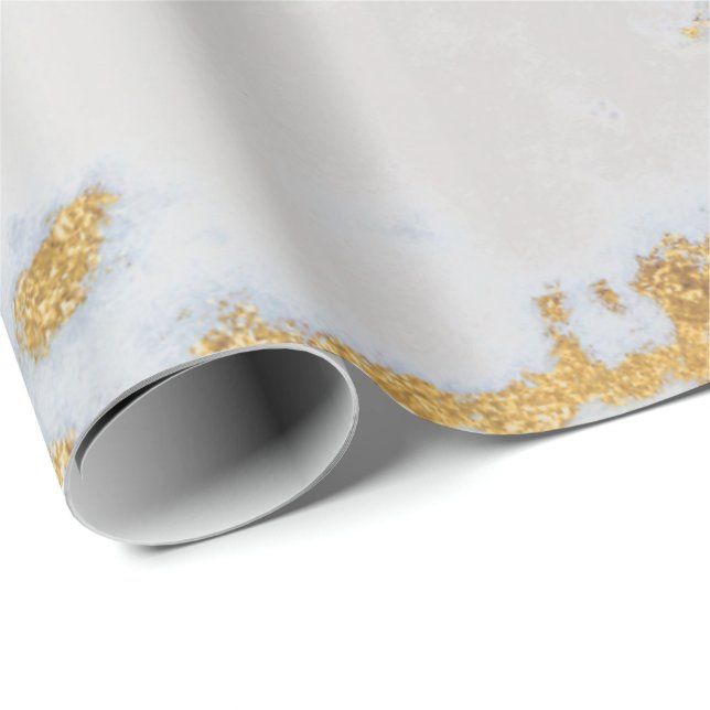 Papier Cadeau Marbre gris blanc doré brillant métallique brillan (Coin rond)