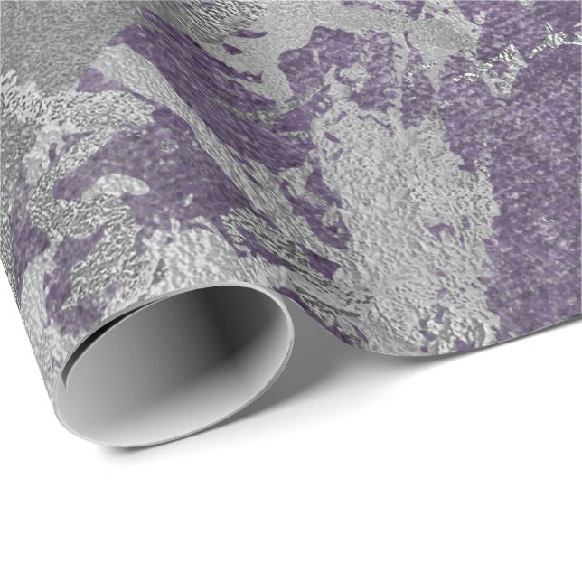Papier Cadeau Marbre gris-violet argenté Brillant en métal (Coin rond)
