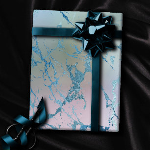 Papier Cadeau Marbre iridescent   Faux bleu rose holographique t