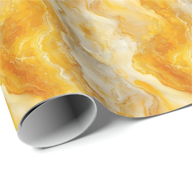 Papier Cadeau Marbre Jaune Foncé et Jaune Clair (Coin rond)