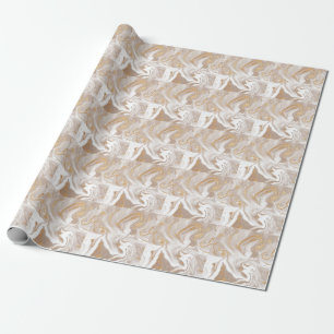 Papier Cadeau Marbre liquide beige, art de la ligne dorée.