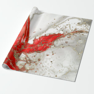 Papier Cadeau Marbre liquide rouge et or