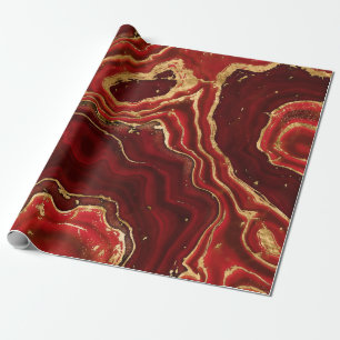 Papier Cadeau Marbre liquide rouge et or Abstrait