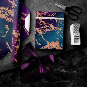 Papier Cadeau Marbre Luxe Humeur Violet foncé et Or rose sarce
