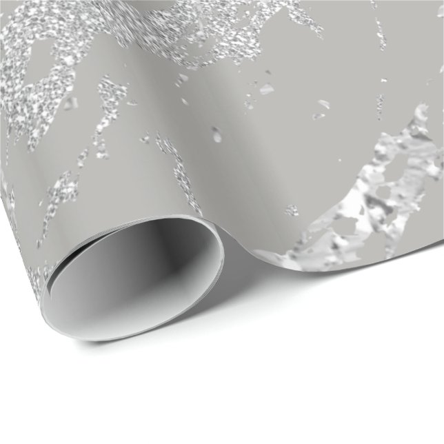 Papier Cadeau Marbre Métallic Gris Argent Gris Traces VIP Abstra (Coin rond)