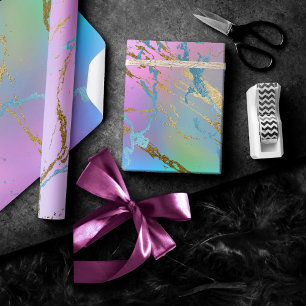 Papier Cadeau Marbre Millénaire   Ombré Pastel Arc-en-ciel Joueu