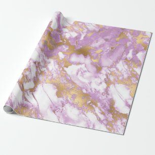 Papier Cadeau Marbre moderne clair violet, blanc et or