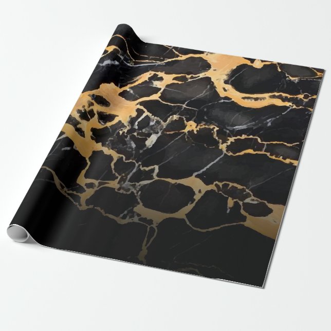Papier Cadeau Marbre noir et doré (Déroulé)