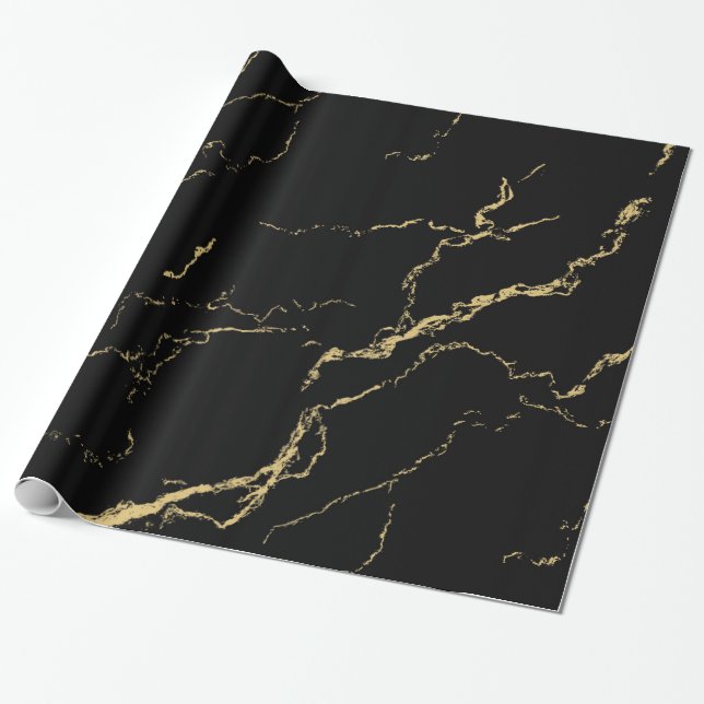 Papier Cadeau Marbre noir et or (Déroulé)