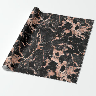 Papier Cadeau Marbre noir et or Rose