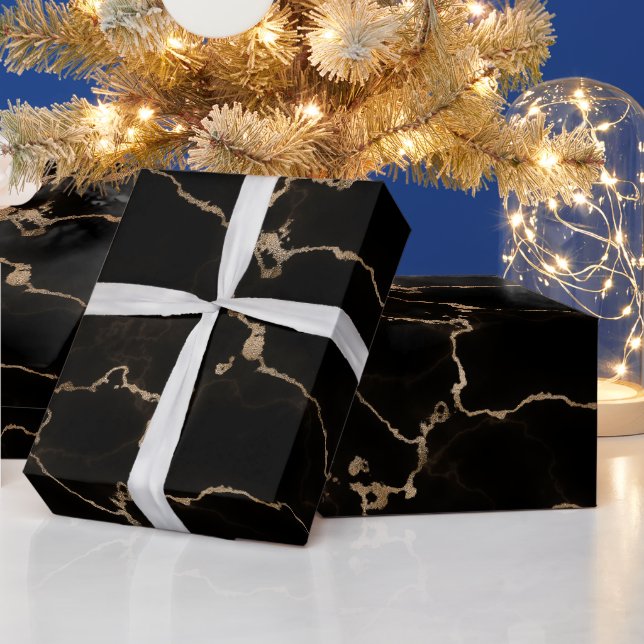 Papier Cadeau Marbre noir, or (Vacances)