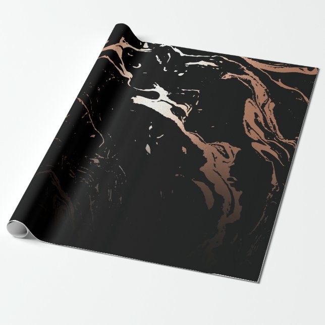 Papier Cadeau Marbre noir rose or (Déroulé)