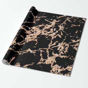 Papier Cadeau Marbre noir Rose or éclats pierre élégante