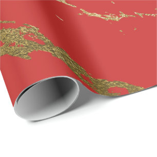 Papier Cadeau Marbre or brillant Glam vivivid rouge vif