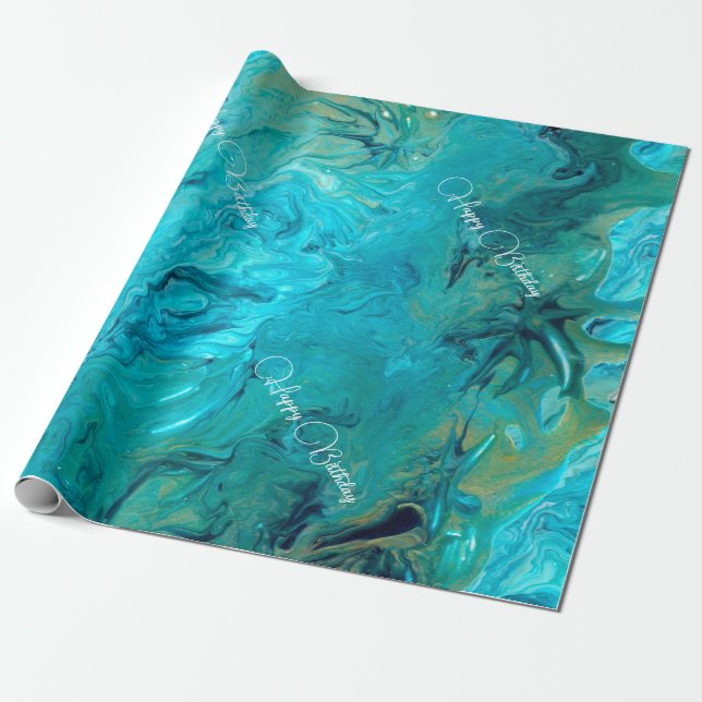 Papier Cadeau Marbre personnalisable effet texturé bleu émeraude (Déroulé)