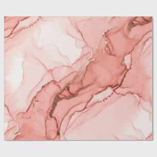Papier Cadeau Marbre Rose Doré Élégant Corail