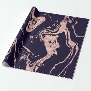 Papier Cadeau marbre Rose en parties scintillant d'or bleu marin