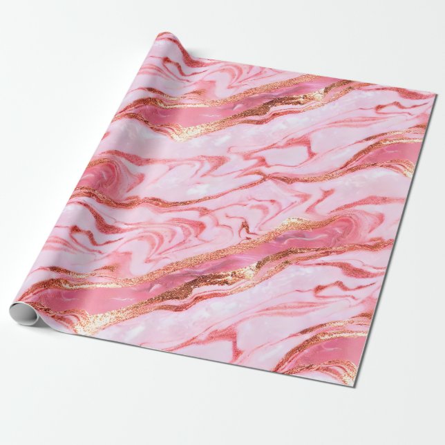 Papier Cadeau Marbre rose et or (Déroulé)