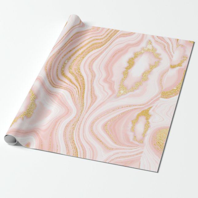 Papier Cadeau Marbre rose et texture or (Déroulé)