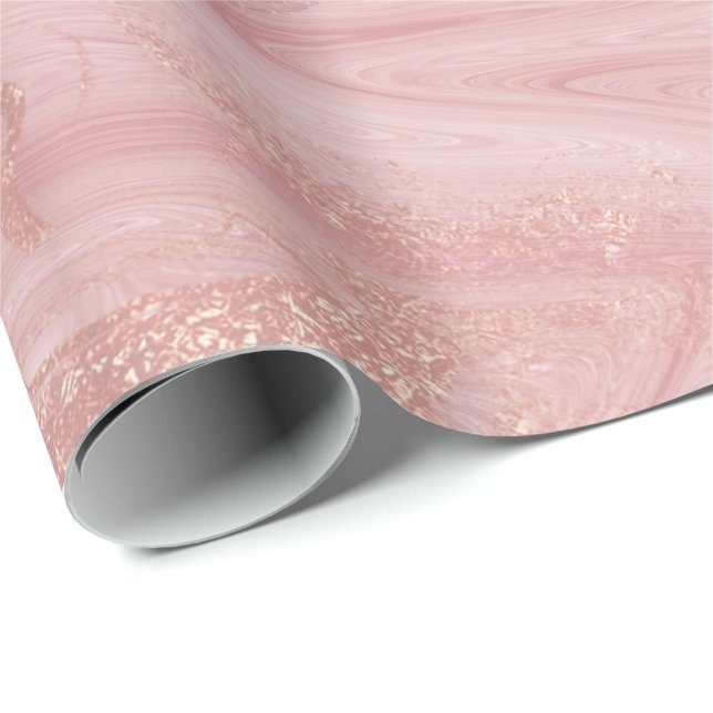 Papier Cadeau Marbre rose rose or Molten Pastel brillant (Coin rond)