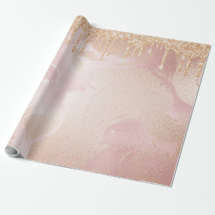 Papier Cadeau Marbre Rosegold Blush avec Droplets Parties scinti