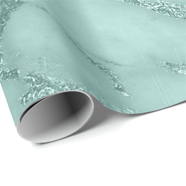 Papier Cadeau Marbre Tiffany Aqua Pastel Pierre Abstraite Métall (Coin rond)